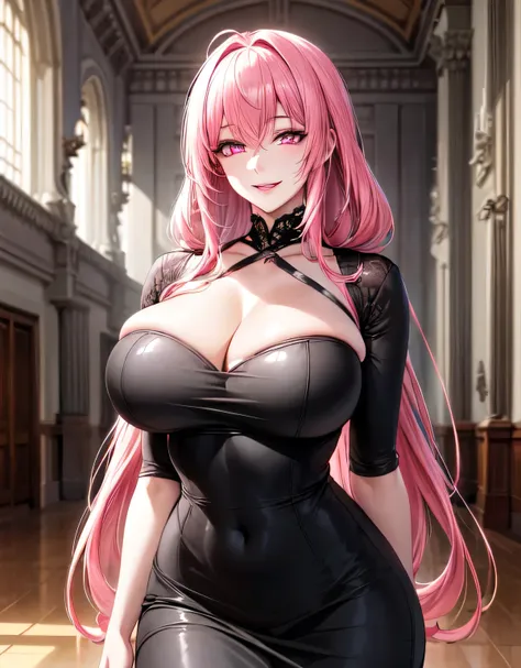 (large breasts:1.55),(shiny,hair),((solo)),((masterpiece)),((best quality)),perfect anatomy,slim waist,perfect image,8k UHD,(beautiful detailed eyes:1.5),extremely detailed face,standing,(upper body:1.25),(look at the front:1.5),arms behindback,ultra-detai...