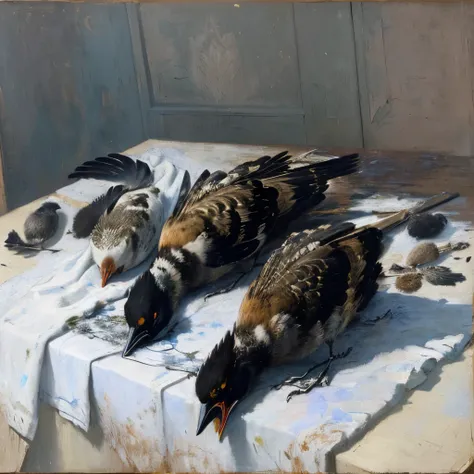 A painting of a dead bird on a cloth-covered table, Henri Fantin＝By Latour, Edouard Debat＝By Ponsin, at noon, inspired By Eugène Boudin, Gustave Caillebotte, hunting, By Eugène Boudin, by Eugene Brands, By François Girardon