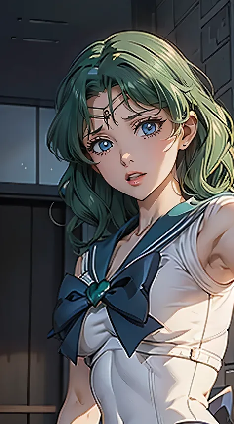 masterpiece, Highest quality, Absurd, Perfect Anatomy, One person,chest,gloves,lips,alone, Sailor Neptune,tiara,Sailor Warrior Uniform,masterpiece,Absurd,Cowboy Shot, Dynamic posture, The background is space (Amazing details, Excellent lighting, Wide-angle...