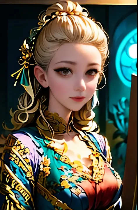 painting of a woman in a traditional dress standing in a field, a detailed painting by Sheng Maoye, trending on cgsociety, cloisonnism, traditional beauty, beautiful character painting, traditional art woman, traditional  art, ruan jia beautiful!, traditio...