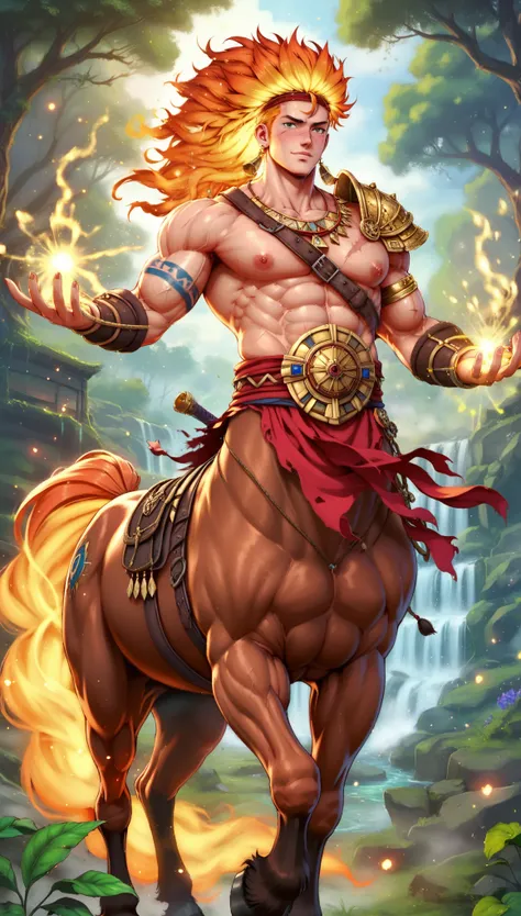 score_9,score_8_up,score_7_up,solo,Masterpiece, Ultra-Detailed, High Definition, HDR. A powerful centaur with the upper body of a muscular human and the lower body of a strong, majestic horse. The human upper body is well-defined with strong arms, broad sh...