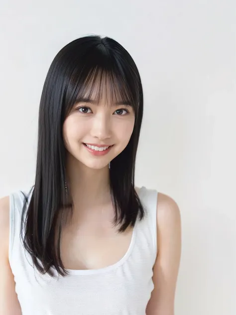 1girl, 25years old woman, (perfectly detailed face), Slim body, Small breasts, medium breasts, cute face, beautiful face, ((looking at viewer)), Simple Background, ((white background)), ((white wallpaper)), White skin, (bright lighting:1.2), perfect lighti...