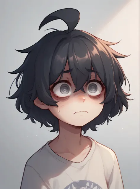 1 girl, alone, ppka, black fur, short hair, messy fur, Ahoge, parts, parts por todo el cuerpo, grey eyes, blind eyes, kind eyes, nervous, 