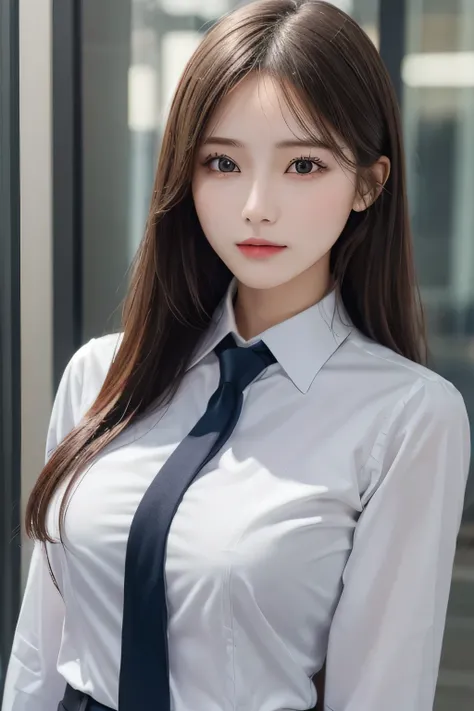 One Girl, 1 person,Highest quality,High resolution,超High resolution,8k,Realistic,Upper Body,encounter_audience,Large Breasts, the body is slim,(Business shirts:1.2)