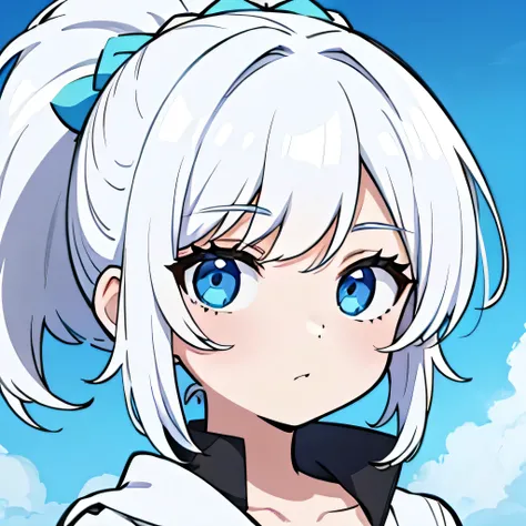 cheveux blanc, style à le personnage Crunchyroll, Avec (fond blanc),dans le profil, ￼ Un regard sérieux.