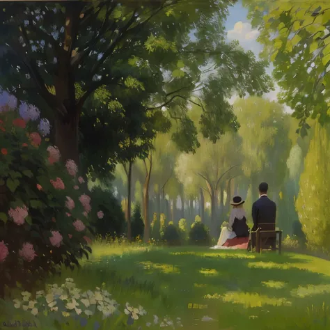 People sitting on grass and trees々A picture of a park with, gustave loiseau, Claude Monet), Park scenery, Charles Monet, gustav, at the park, Claude Bonin Pissarro, at the park, Painting by Orobidad Camille Pissarro, By Camille Pissarro, Summer sunshine, i...