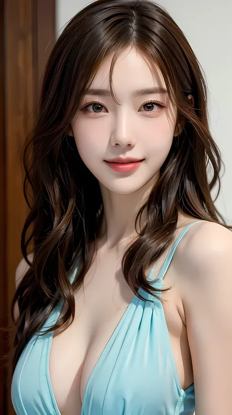 ((masterpiece: 1.4, best quality))+,(ultra detail)+, official art, unity 8k wallpaper, ultra detail, beautiful, high quality, Highlight your cute face,  masterpiece, best quality, half wavy medium length hair, (brown eyes, brown hair), bust:1.3, looking st...