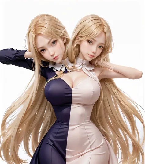 (2heads:1.2), arguing at each other, anime drawing of two women in dresses with long blonde hair, hq artwork, blonde anime girl with long hair, official art, two beautiful anime girls, anime full body illustration, inspired by INO, cel - shaded art style, ...