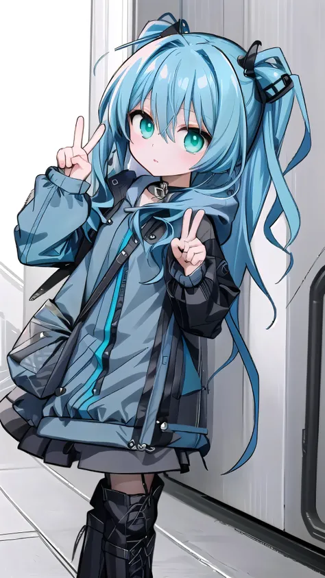 Anime Girl with black hair and green eyes making a peace sign, Use your index finger, Goshintai, Anime Girl with teal hair, Anime style 4k, Anime cute art style, 2DAnime style, Best Anime 4K Konachan Wallpapers, Anime Characters, Anime atmosphere, an Anime...