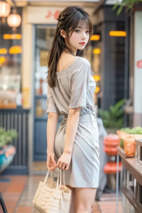 masterpiece、best quality、movie、(cute japanese girl、forehead:1.3)、2、1 girl、elegant、black hair、(Carrying a bag:1.1)、
