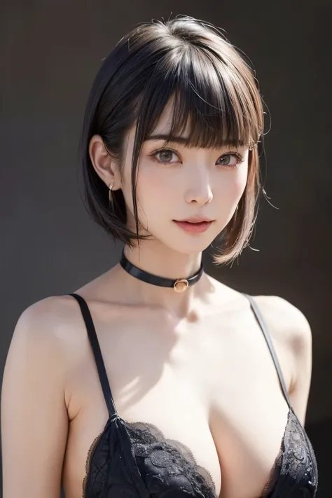 (Tabletop, Highest quality、Ultra-high resolution、Face focus focus、Focus on the side、Focus on the navel、Focus on the décolletage、Very attractive beauty、Add strong highlights to the eyes、Look closely at the camera:1.4、Really beautiful bangs:1.4、Short Brunett...