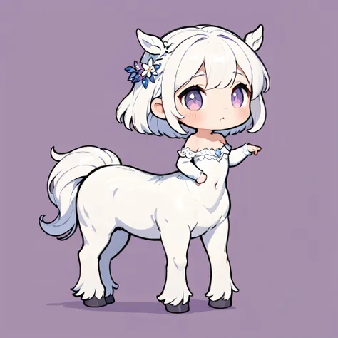 centaur, 女性centaur, wearing a delicate off-the-shoulder dress, chibi cute, チビcentaur, mythical creatures, cute pose, single colo...