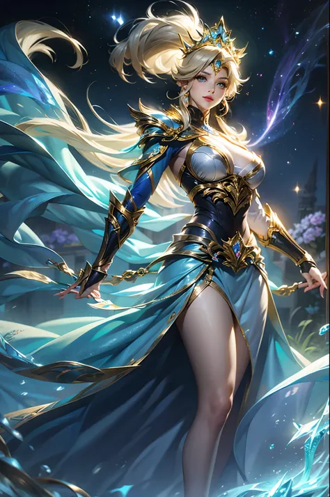 Ultra HD、Ultra-clear、White and beautiful translucent skin、Beautiful and well-proportioned face、Cute smile、Saint Seiya of Libra、Covers the whole body in silver armor、A holy knight in silver armor、Platinum tiara、Silver armor covered in flashy carvings、Heavy ...