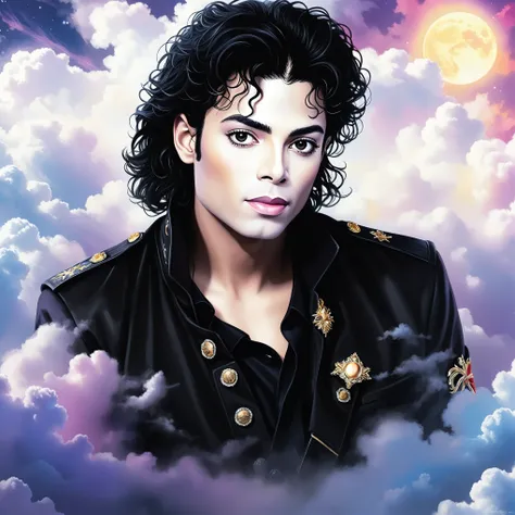 michael jackson in the clouds, michael jackson portrait, michael_jackson, michael jackson, portrait of michael jackson, official fan art, fanart ”, heaven!!!!!!!!, official fanart, vibrant fan art, prince in pastel!!!!, beautiful young prince, ✏️🎨, michael...