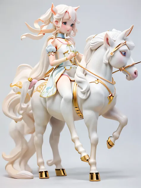 (Sagittarius Porcelain Doll)、(Girl Centaur Statue)、(The upper half of her body is a beautiful human girl, and the lower half is a beautiful white-furred pony.:1.2)、(A beautiful girl's body is attached to the body of a beautiful white horse.)、(I don'...
