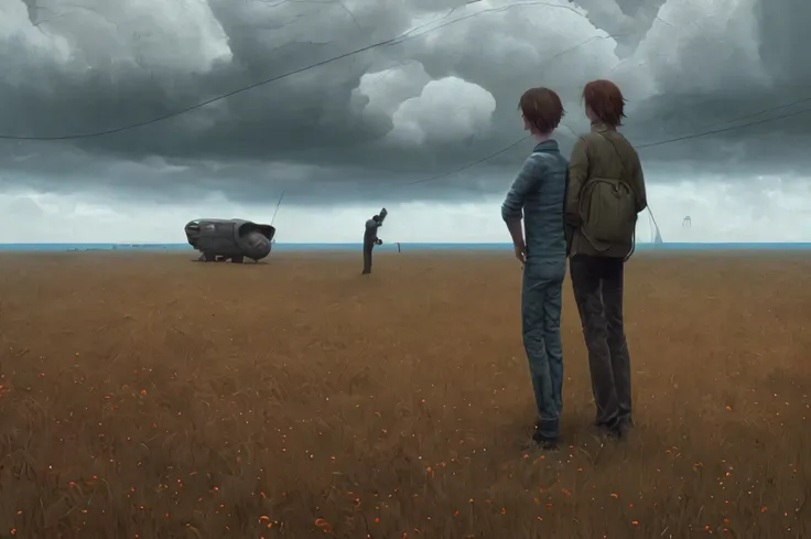 Horror town, gritty Lovecraftian horror story art, a forgotten strange land and odd looking people, (((this is truly terrifying art))), horror fantasy, surreal science fiction painting, alexey egorov, Simon stålenhag, Denis sarazhin, ominous sky, Alex colv...