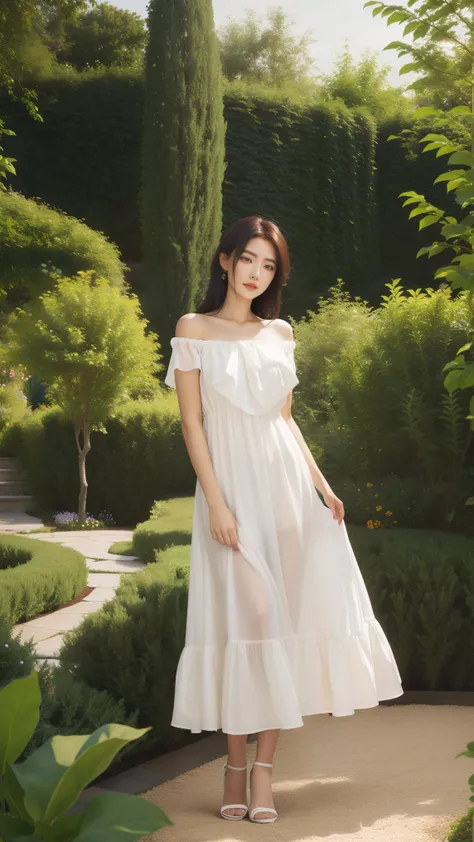 realistic , beautiful woman ,garden