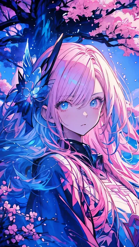 anime girl with pink hair and blue eyes standing in front of a tree, 4K anime style, anime art wallpaper 4k, anime art wallpaper 4k, detailed digital anime art, beautiful animated portrait, anime art wallpaper 8K, beautiful anime illustrations, 4k anime wa...