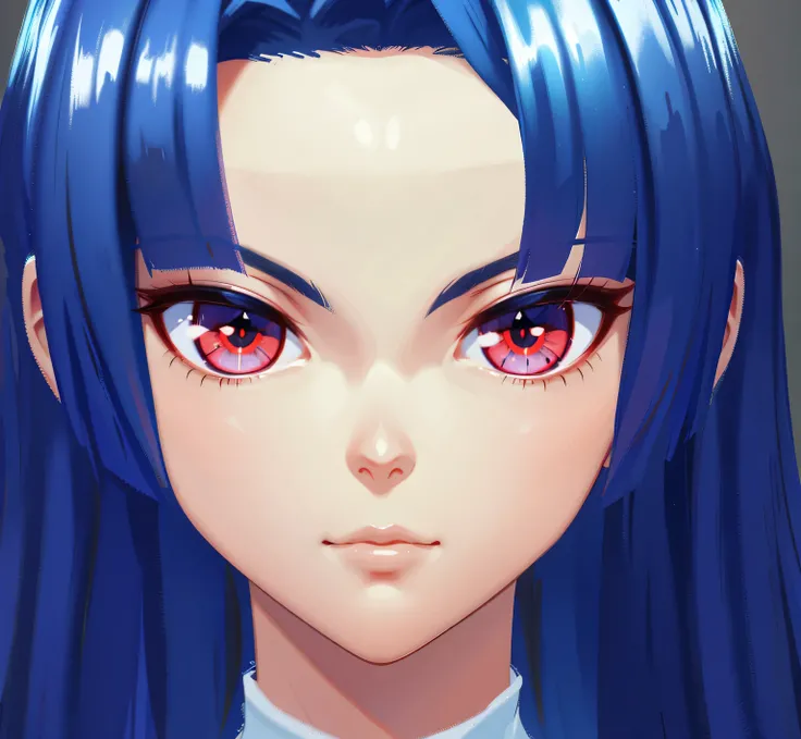 Blue hair and red eyes anime girl smile, Produced in collaboration with Anime Painter Studio, Stylized anime, Anime styled 3d, Anime style, In the anime painter studio, flat Anime style shading, Realistic anime art style, semirealistic Anime style, High-de...