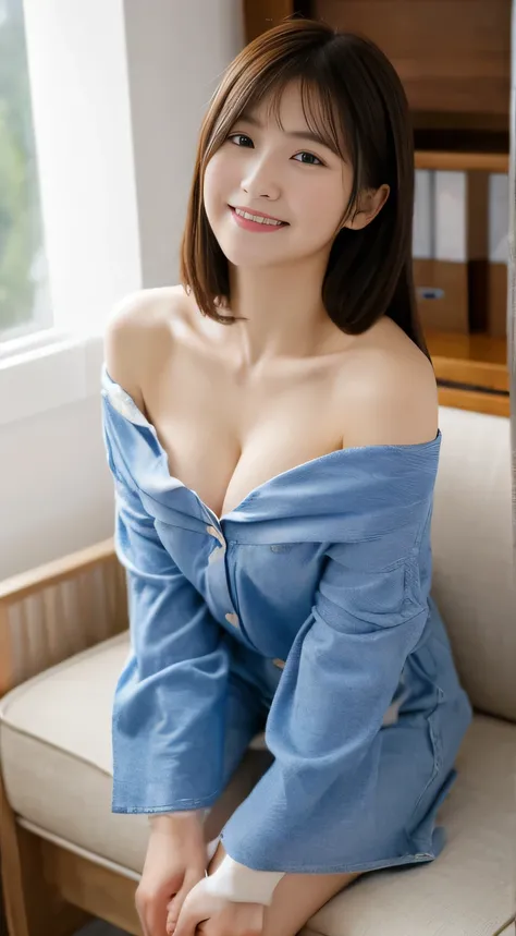 8k、masterpiece,Highest quality,(Japanese women),((Young Wife)),Cleavage,(Off the shoulder:1.2),(Perfect Body Beauty:1.2),(A shy smile),From above、2、sexy、Newly Married、sex appeal、Casual clothing