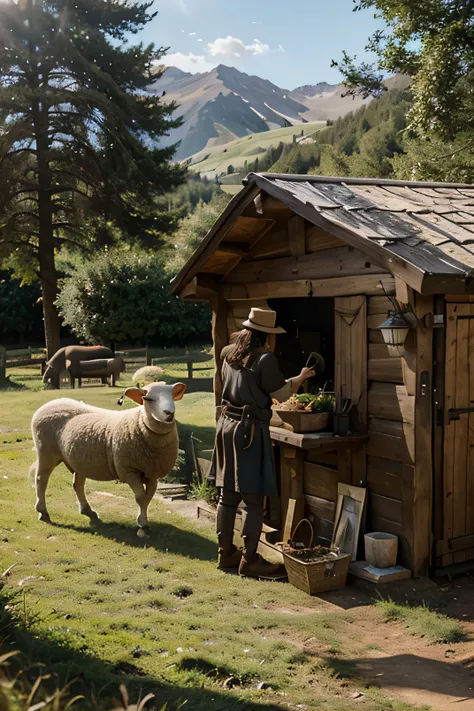 The sheep is fed by adventurer