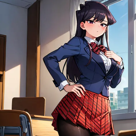 ((1girl)),((alone)),komi shouko,(masterpiece), (best quality), (ultra detailed), (best illustration), (best shadow), (absurdities), sharp focus, cowboy shot ,dynamic pose looking at viewer, big breasts, narrow waist, wide hips, medium thighs, round butt, d...