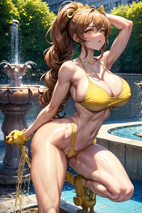 Big tits and big ass anime girl volleyball bikini,high school girl，((((High leg))))，((Highest quality, wonderful,8k, masterpiece :1.3)),(Erotic Body Twist:1.6),Brown long hair, Brown eyes,Heart-shaped pupils,White skin, ((Huge breasts:1.3)), HH-sized breas...