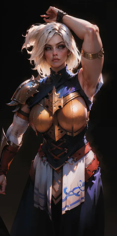 (black background) 1soloefemale, low angle, from below, paladin templar lady in white tabard, correct anatomy, epic fantasy digital art, tmasterpiece, 8k, high definition resolution, detailed drawing, superior quality, epic composition, female muscular bod...