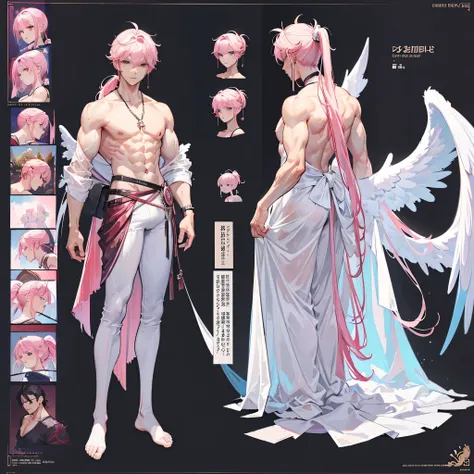 (Masterpiece, best quality), detailed, 1 man, ((character concept art)), ((character design sheet, same character, front, side, back)), full body, body complete, 1 Male angel, 1 Man angel, Detailed face, character design sheet，full bodyesbian, Highly detai...