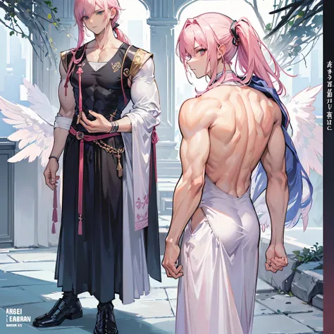 (Masterpiece, best quality), detailed, 1 man, ((character concept art)), ((character design sheet, same character, front, side, back)), full body, body complete, 1 Male angel, 1 Man angel, Detailed face, character design sheet，full bodyesbian, Highly detai...