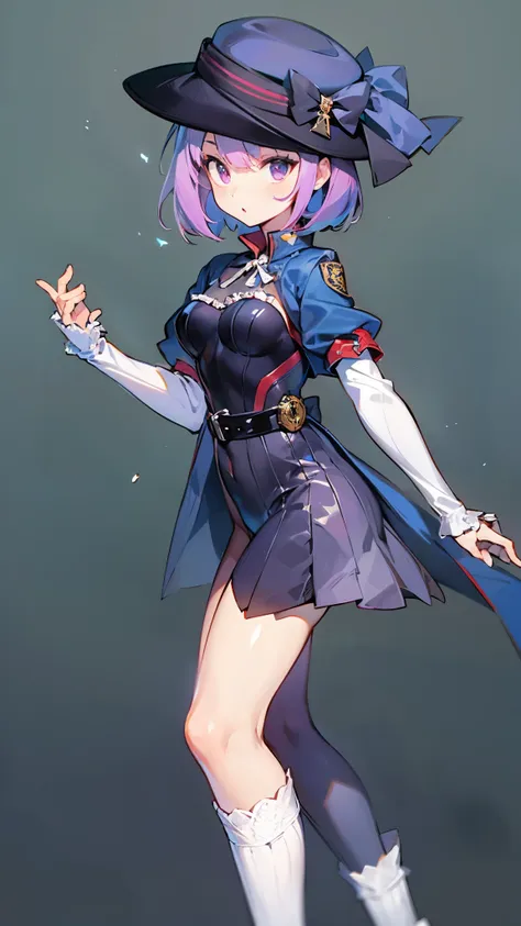 NSFW,masterpiece,Highest quality,High resolution,Very detailed,Helena Blavatsky(Fate/grandorder)、Purple Hair、short hair、（Purple eyes：1.1）、Shoulder Bare、belt、beret、ribbon、- Detachable collar、Removable sleeves、hat、leotard、紫色のhat、紫色のleotard、赤いbelt、白いribbon、Wh...