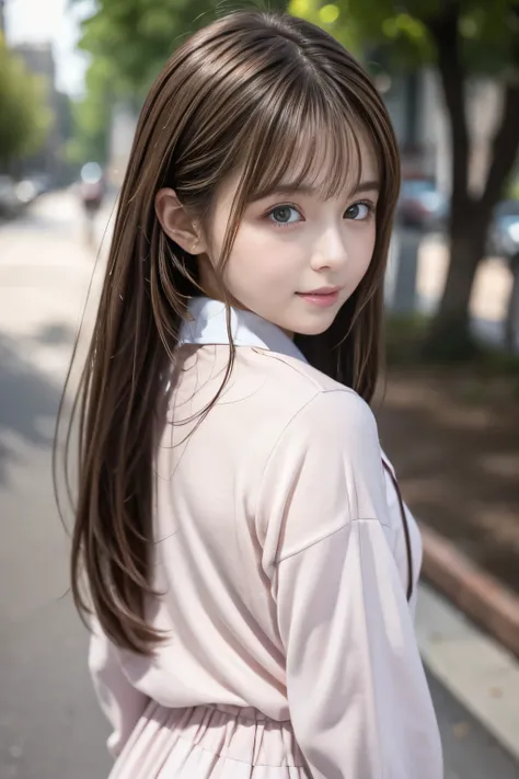 {{1 female, white}}, View your viewers, Hazel Eyes, Ultra-high resolution,Very detailed, Brown Hair, Pink clothes,uniform, high school girl, Soft skin texture,Soft and sexy lips, Happy, 最high quality, high quality, Very detailed 8K生写真:1.5, whole body