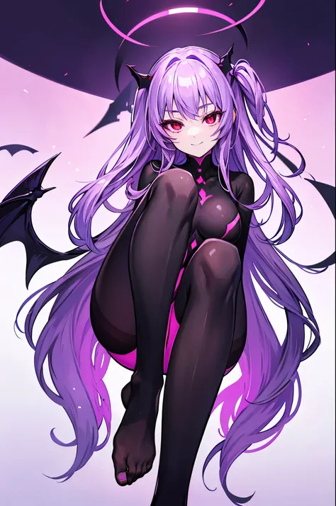 Highest quality　Highest quality　Draw a face carefully　High-definition anime-style face　Super Glowing Skin　Red Eyes　Black leotard　Lilac pantyhose　Succubus　lure　smile　Show the soles of your feet　Close up of the soles of the feet