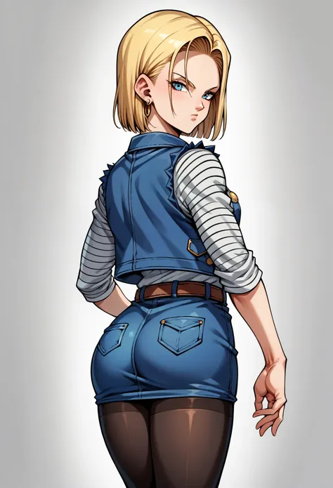 score_9, score_8_up, score_7_up, break, score_9, android18sdxl, short hair, blue eyes, skirt, blonde hair, jewelry, jacket, pant...