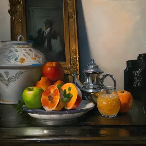 Picture of a bowl of apples and two oranges on a table, ポール・Caesanneによる, ポール・Caesanneによる, Caesanne風, Caesanneによる, Caesanne, inspired ポール・Caesanneによる, inspired Caesanneによる, inspired ポール・Caesanneによる, still life of an apple, still life, a still life, Post-Imp...