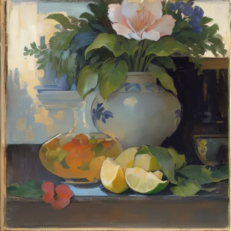 Picture of a vase with flowers and fruit on a table, ポール・Caesanneによる, ポール・Caesanneによる, Caesanne, a still life, still life, Caesanneによる, Caesanne風, Gauguin, still life with white vase, Gauguin, inspired ポール・Caesanneによる, evening mood, By Suzanne Valadon