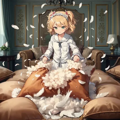 (best quality, masterpiece) , details, (Light and shadow oxtail) , Cute girl posing on pillow ,Pillow, Upholstered,Soft pillow,(Pillow),The love surrounding the protagonist,steam,(Luxury Pillow),(Gorgeous pattern pillow),luxurious pillow, standing,(Love ar...