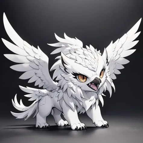 griffon, ferocious eidolon, chibi cute, チビgriffon, mythical creatures, cute pose, single color background, deformation, highest ...