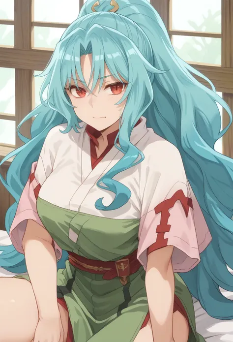 long hair aqua hair ponytail red eyes,slit pupils,big breast,lewd,lewd clothes,bitch,bitch outfit,slut