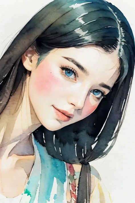 Beautiful girl, watercolor, illustration,