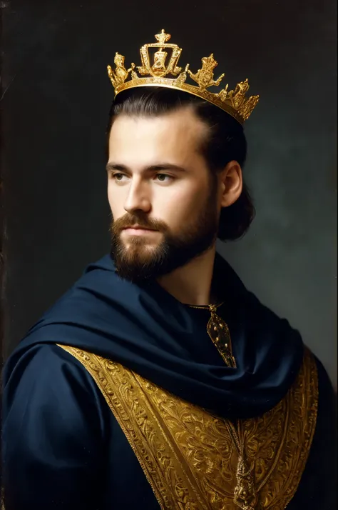 kstano, 1male, portrait, serious looking, (best quality: 1,3, masterpiece: 1.3), as a king, wearing crown