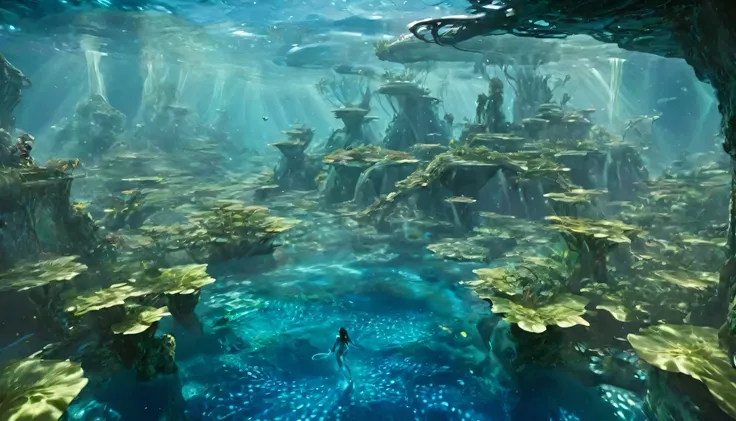 deep beneath the surface of pandora’s oceans, the magical underwater realm comes to life. the scene is bathed in shimmering shad...