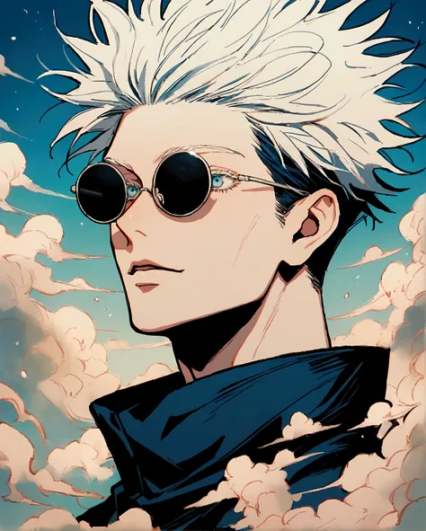 (1boy,gojou satoru,jujutsu kaisen),Black round lens sunglasses,artwork