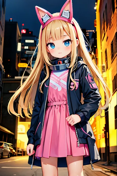 anime girl in a dress and headband standing in front of a building, digital cyberpunk anime art, digital cyberpunk - anime art, ...