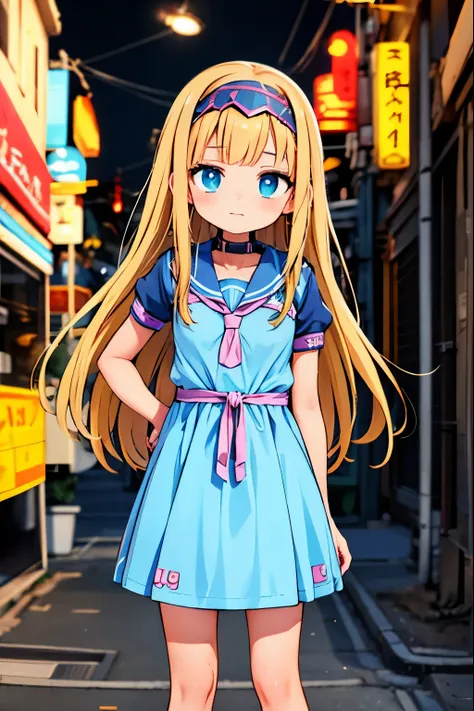 anime girl in a dress and headband standing in front of a building, digital cyberpunk anime art, digital cyberpunk - anime art, ...