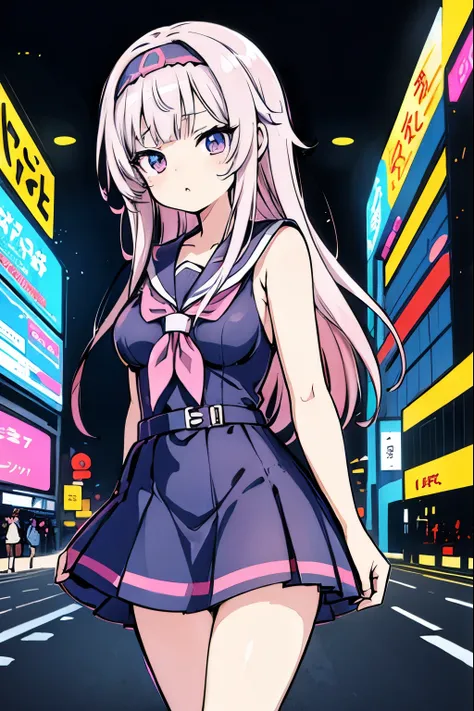 (anime girl in a dress and headband standing in front of a building, digital cyberpunk anime art, digital cyberpunk - anime art,...