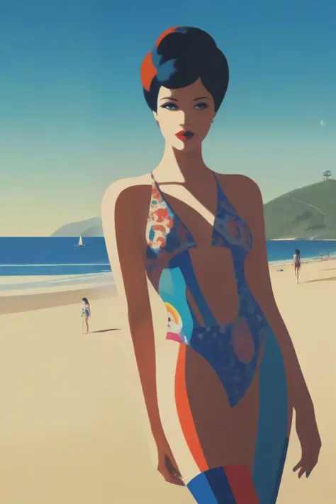 psychedelic colourful artwork of a woman on a beach by malika favre