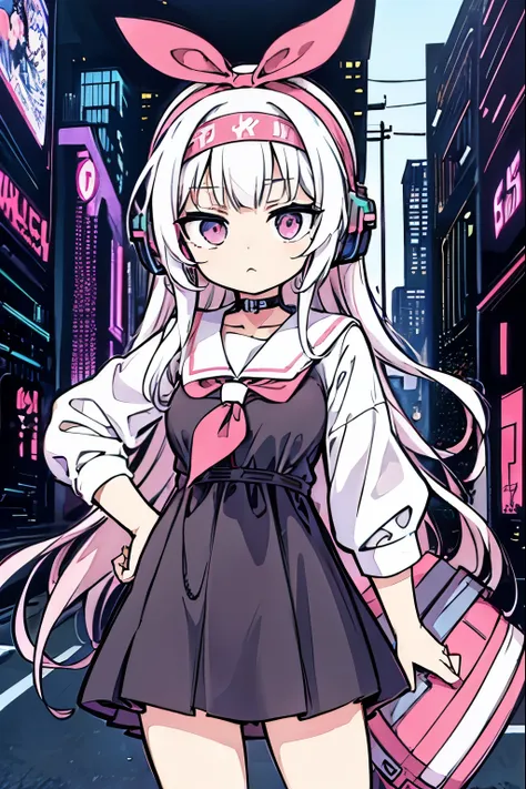 (anime girl in a dress and headband standing in front of a building, digital cyberpunk anime art, digital cyberpunk - anime art,...