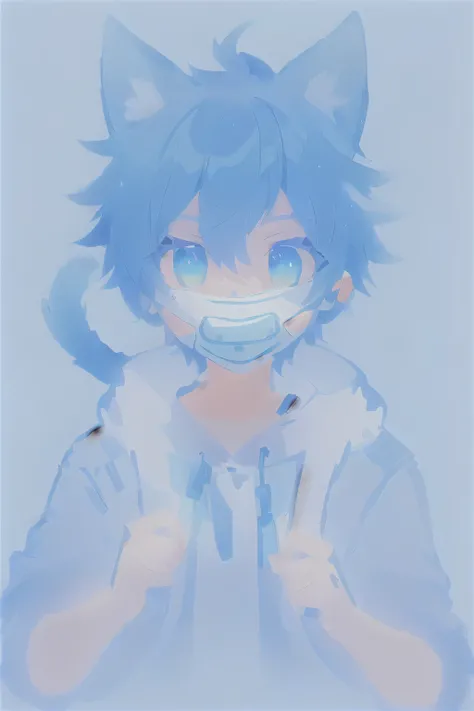 anime character with blue hair and a cat mask, bright blue face, animated style 4 k, animated style. 8k, Moe anime art style, bright blue, 2 d animated style, with blue skin, bright blue eyes, 4k anime wallpaper, 4k anime wallpaper, bright blue eyes, anime...