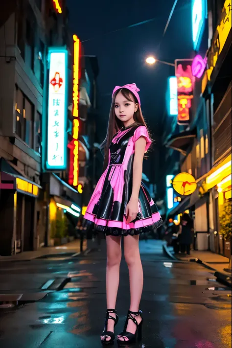 anime girl in a dress and headband standing in front of a building, digital cyberpunk anime art, digital cyberpunk - anime art, ...